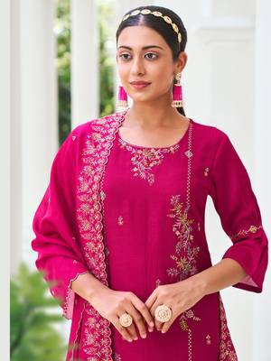 Pink embroidered viscose silk salwar suit 4
