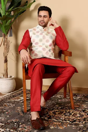 Blue viscose embroidered nehru jacket