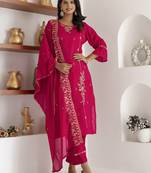 Pink embroidered viscose silk salwar suit