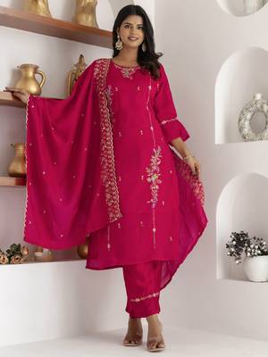 Pink embroidered viscose silk salwar suit 2