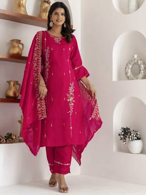 Pink embroidered viscose silk salwar suit 3