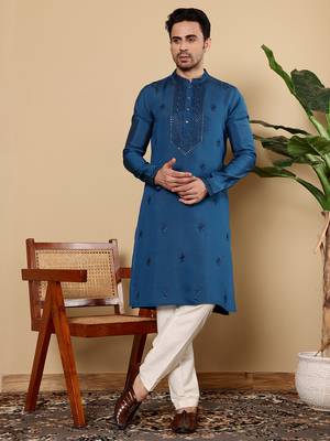 White viscose embroidered kurta pajama 1