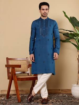 White viscose embroidered kurta pajama 2