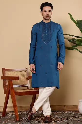 White viscose embroidered kurta pajama