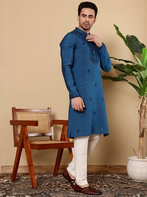 White viscose embroidered kurta pajama 4