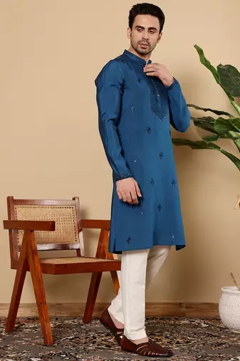 White viscose embroidered kurta pajama