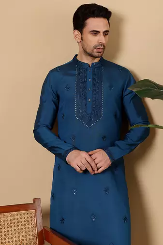 White viscose embroidered kurta pajama