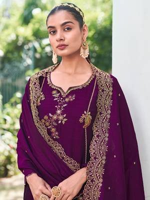 Purple embroidered viscose silk salwar suit 2