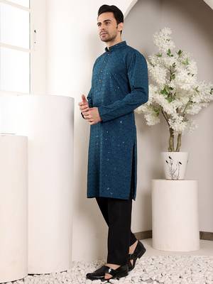 blue viscose embroidered kurta pajama 3