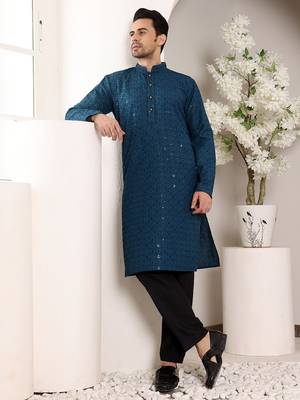 blue viscose embroidered kurta pajama 4