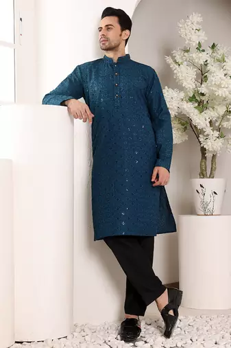 blue viscose embroidered kurta pajama