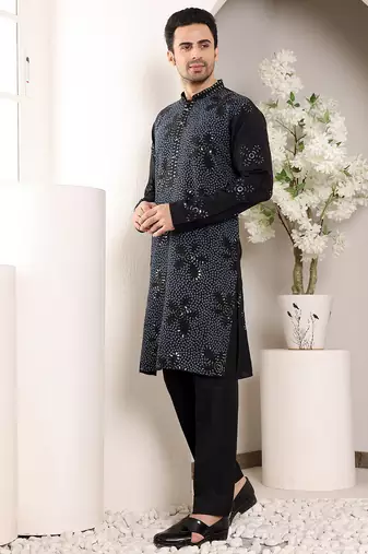 Black viscose embroidered kurta pajama