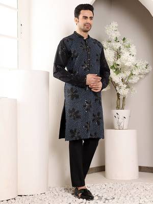 Black viscose embroidered kurta pajama 3