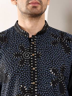 Black viscose embroidered kurta pajama 4