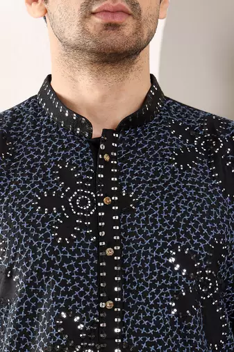 Black viscose embroidered kurta pajama