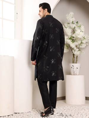 Black viscose embroidered kurta pajama 5