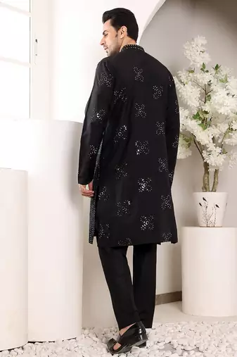 Black viscose embroidered kurta pajama
