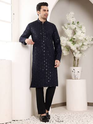 Black viscose embroidered kurta pajama 1