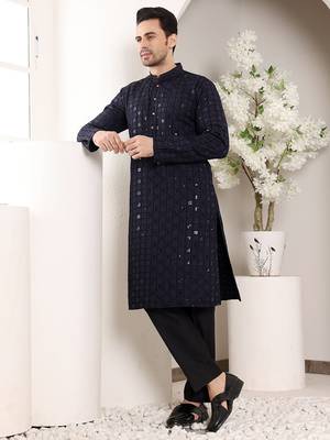 Black viscose embroidered kurta pajama 2