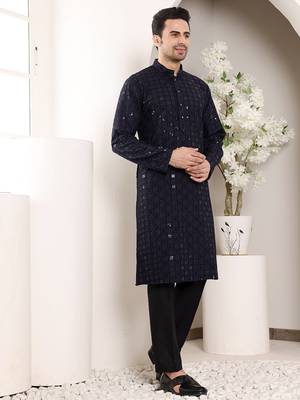 Black viscose embroidered kurta pajama 3