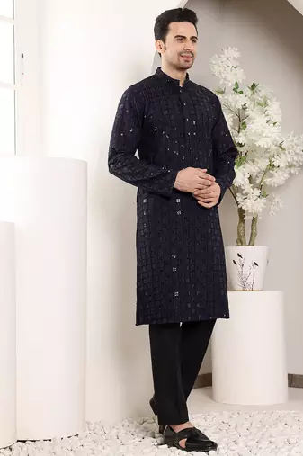 Black viscose embroidered kurta pajama