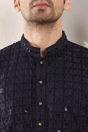 Black viscose embroidered kurta pajama
