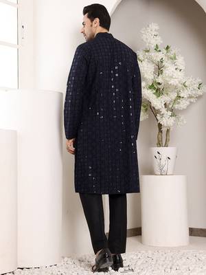 Black viscose embroidered kurta pajama 5