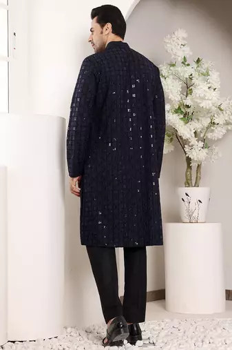 Black viscose embroidered kurta pajama