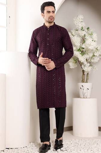 maroon viscose embroidered kurta pajama