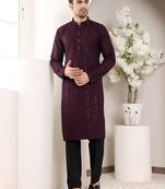 maroon viscose embroidered kurta pajama