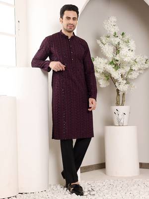 maroon viscose embroidered kurta pajama 2