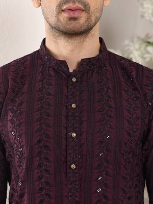maroon viscose embroidered kurta pajama 4