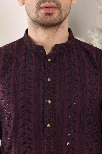 maroon viscose embroidered kurta pajama