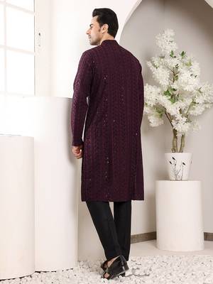 maroon viscose embroidered kurta pajama 5
