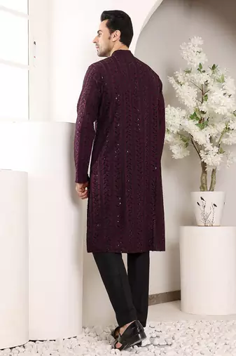 maroon viscose embroidered kurta pajama