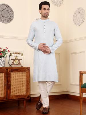 blue viscose embroidered kurta pajama 2