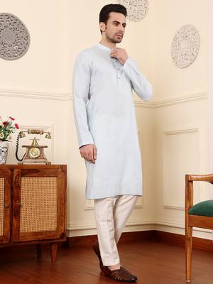 blue viscose embroidered kurta pajama 4