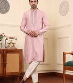 pink viscose embroidered kurta pajama