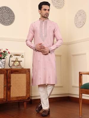 pink viscose embroidered kurta pajama 2