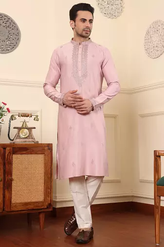pink viscose embroidered kurta pajama