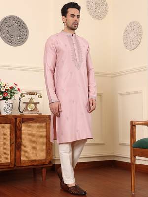 pink viscose embroidered kurta pajama 3