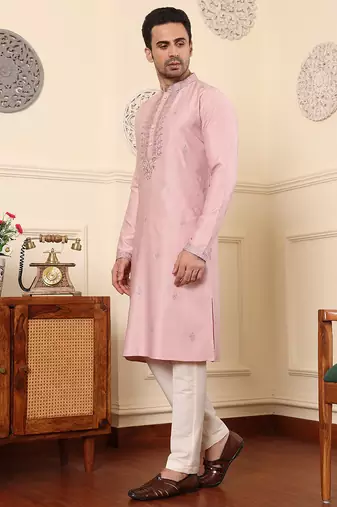 pink viscose embroidered kurta pajama