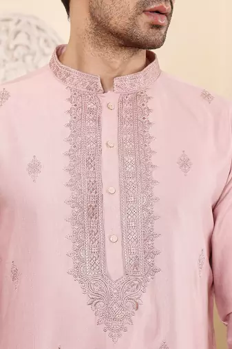 pink viscose embroidered kurta pajama