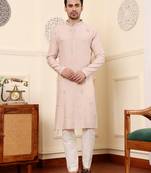 cream viscose embroidered kurta pajama