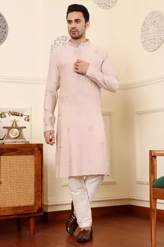 cream viscose embroidered kurta pajama