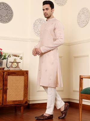 cream viscose embroidered kurta pajama 4
