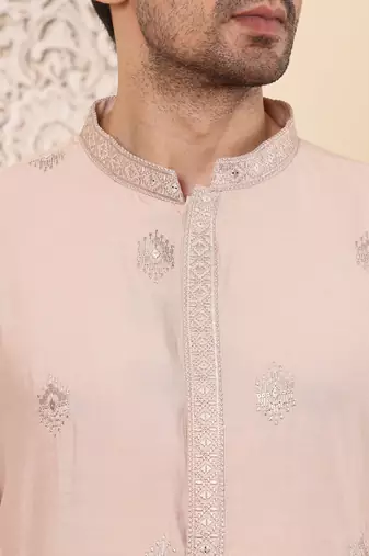 cream viscose embroidered kurta pajama