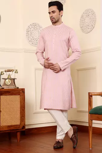 pink viscose embroidered kurta pajama
