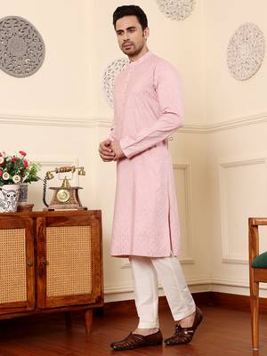 pink viscose embroidered kurta pajama 3