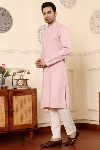 pink viscose embroidered kurta pajama